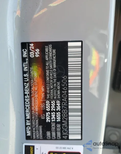 2024 Mercedes-Benz Eqe Suv 350+ z USA, uszkodzony, nr VIN 4JGGM2BB7RA046506